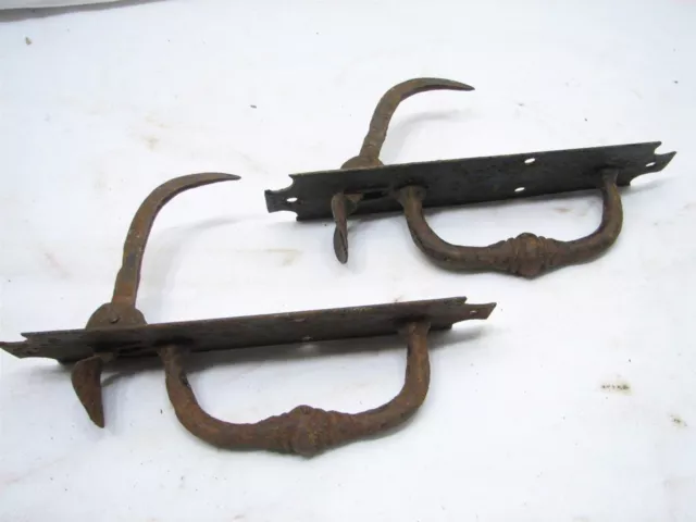 Pair Antique Hand Forged Iron Door Handle Latch Pull Colonial Thumb Wrought