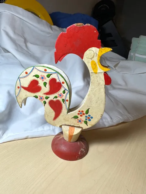 Folk Art Hand Painted Rooster/Chicken Wooden Napkin/Letter Holder