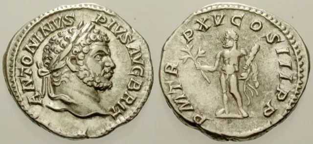 005. Roman Silver Coin. CARACALLA, AR Denarius. Rome. Hercules. VF
