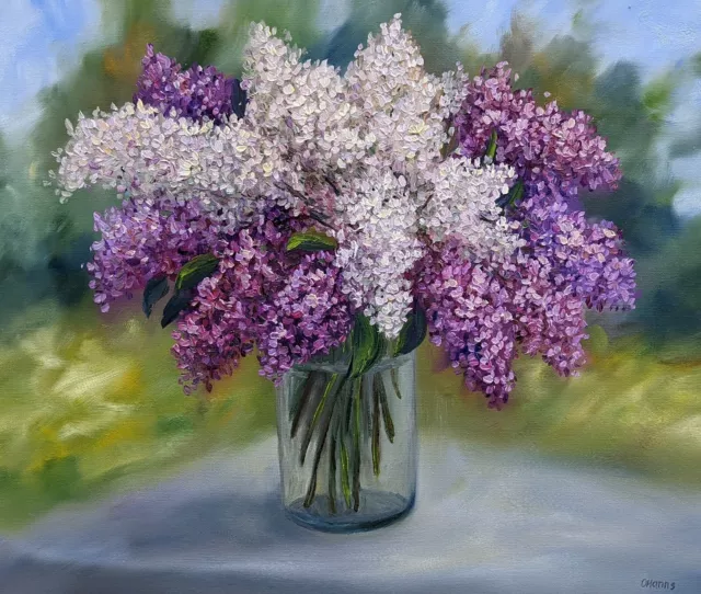 Ölgemälde Flieder  Blumen Gemalde 50x60 cm. Unikat Handmalerei Original