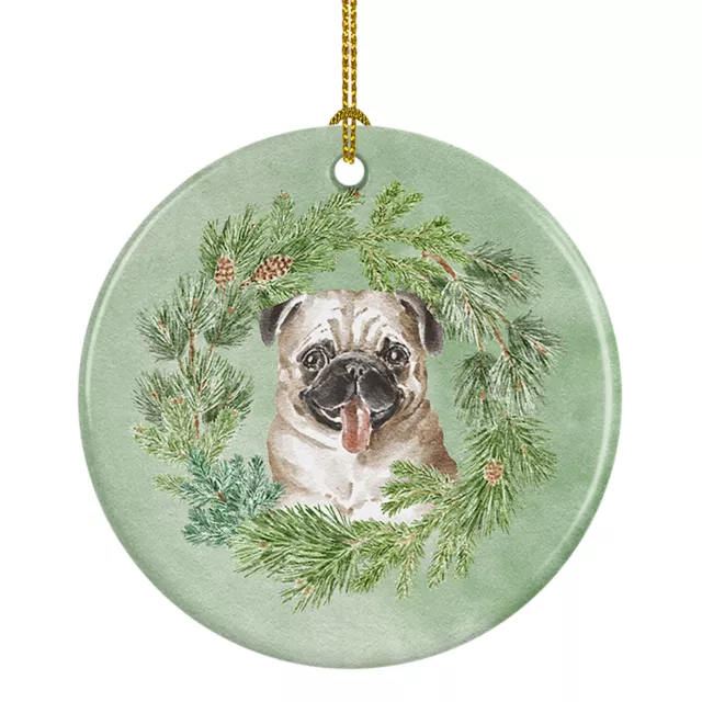 Pug Fawn Christmas Wreath Ceramic Ornament CK8868CO1