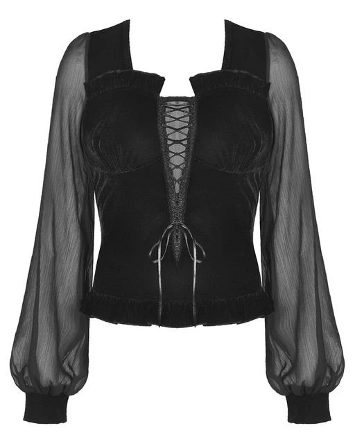 Haut Halloween Gothique Femme - Manches Dentelle, Insert Croisé, Tissu Respirant, Pour Déguisement Ou Soirée
