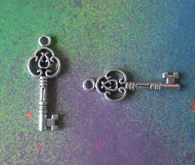 50 Keys Skeleton Key Ornate Charm Silver Metal Pendants Components Wedding Love