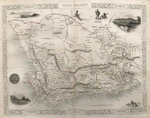 1851 Antique Map; Africa, Cape Colony (South Africa)- John Tallis / Rapkin