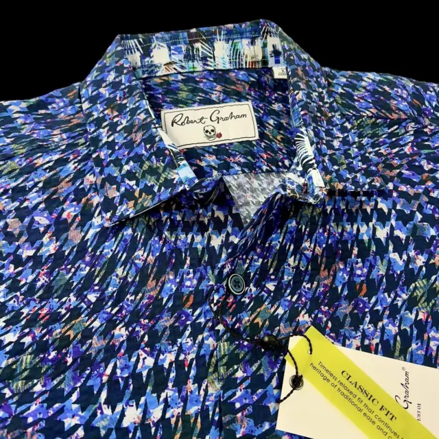 Robert Graham Geometric Colorful Lightweight Camo Short Sleeve Sport Shirt XL