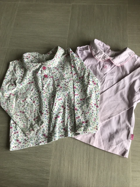 JOJO MAMAN BEBE 2 TOPS AGE 2-3 & 3-4 Pink/Multi Long Sleeve Cotton VGC
