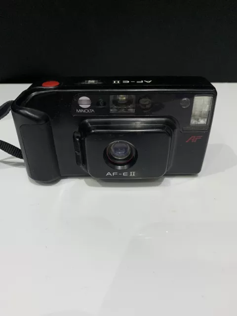 Minolta AF-E II 35mm Film Point and Shoot Camera Black Tested *Read Description*