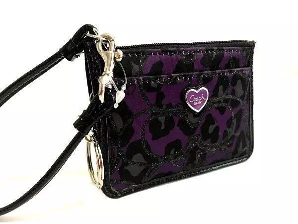NEW Coach Poppy Daisy Ocelot ID Skinny Small Coin Purse Wallet Purple Black WOW!