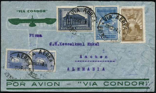 Argentinien 1934 Katapultpost Süd Brief Buenos Aires Stuttgart Aachen / 369