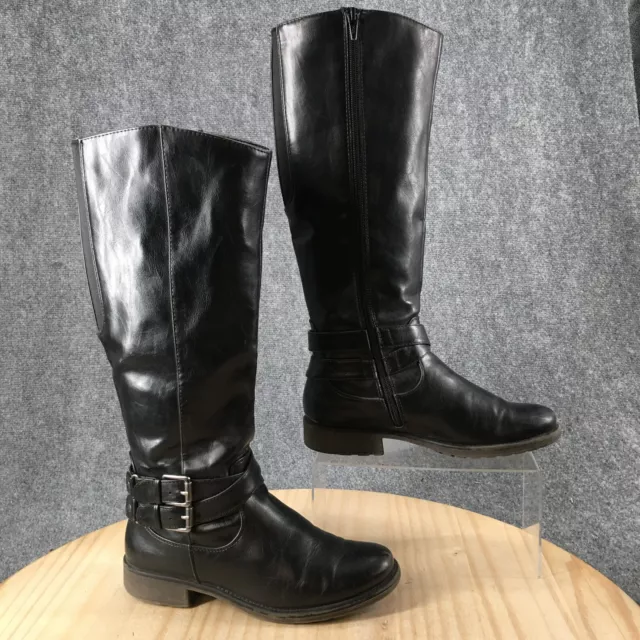 Wear Ever Boots Womens 7.5 M Tall Knee High Riding Black Faux Leather Side Zip