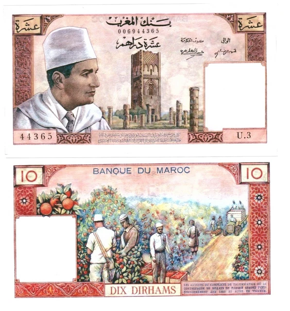 r Reproduction Paper - Morocco 10 Dirhams 1960 Pick #54     770