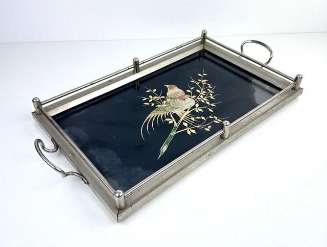 Plateau Rectangulaire En Verre Et Bois – Motif Abstrait, 40x24 Cm, Pour Service Ou Déco