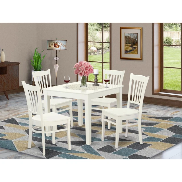 5  PC  Kitchen  Table  and  4  Wood  Dining  Chairs  in  Linen  White