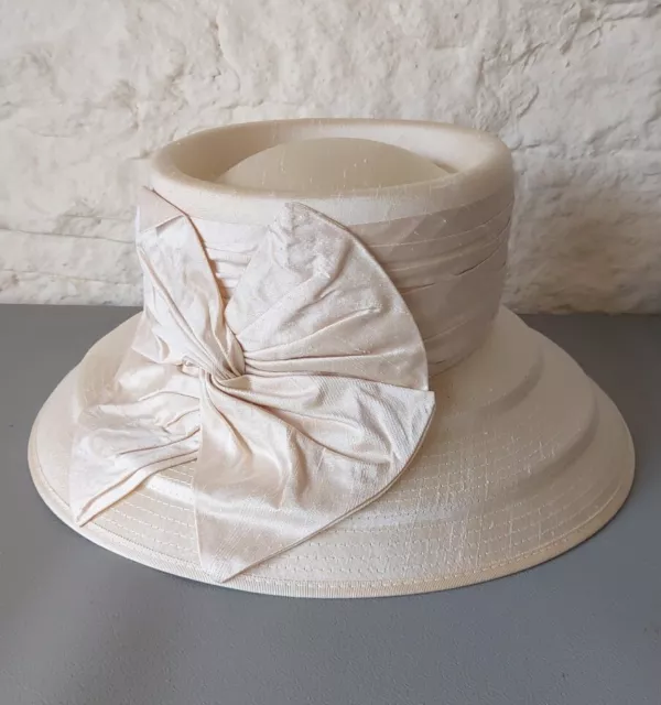 Pale Gold Genevieve Louis By Nigel Rayment 100% Silk Hat With Large Bow