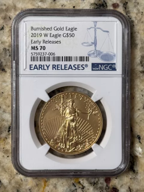 2019 W 1 Oz $50 Burnished Gold American Eagle NGC MS70 Early Releases ER
