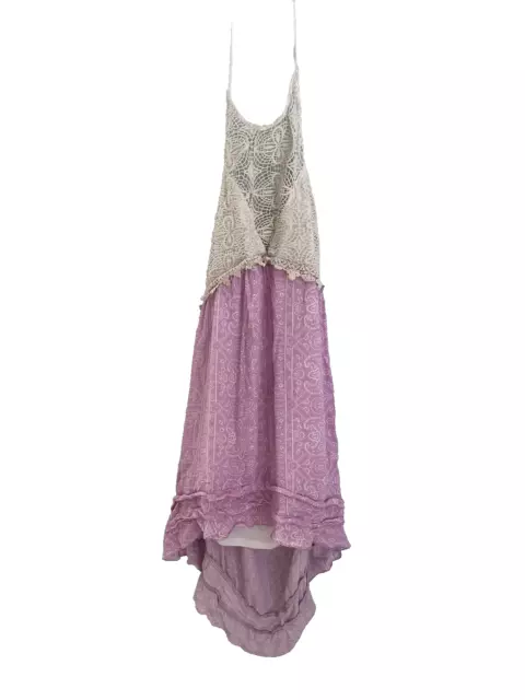 Anna Sui X O’Neill Pink Ella Printed Crochet Halter Dress Size Medium