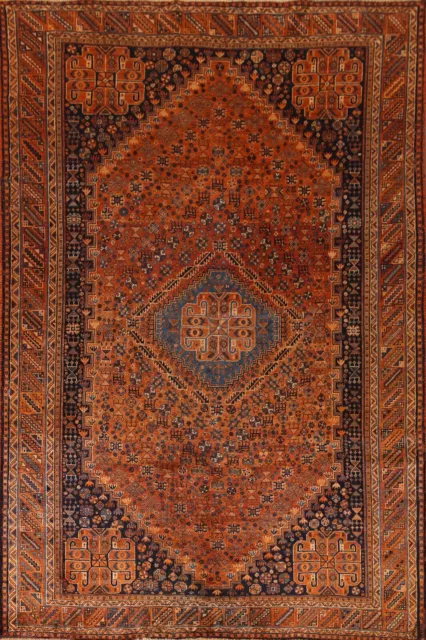 Vegetable Dye Rust Geometric Abadeh Antique Rug 6'x9' Wool Hand-knotted Carpet