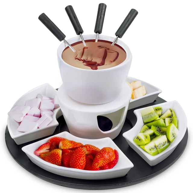 Schokoladen Fondue Set Keramik - 200 Ml Mit Teelicht & Gabeln