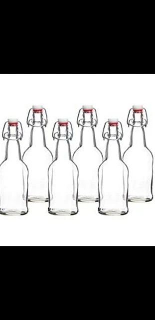 Botellas de cerveza de vidrio transparente de 16 oz para elaboración casera - paquete de 6 con frotamiento hermético