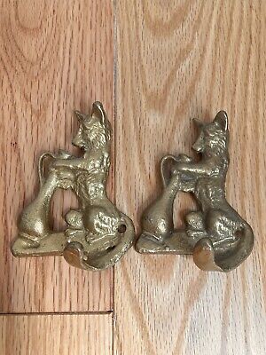 Brass Fox With Pitcher Ewer Wall Hooks Lot of 2 Vintage Hanging For Coat Keys