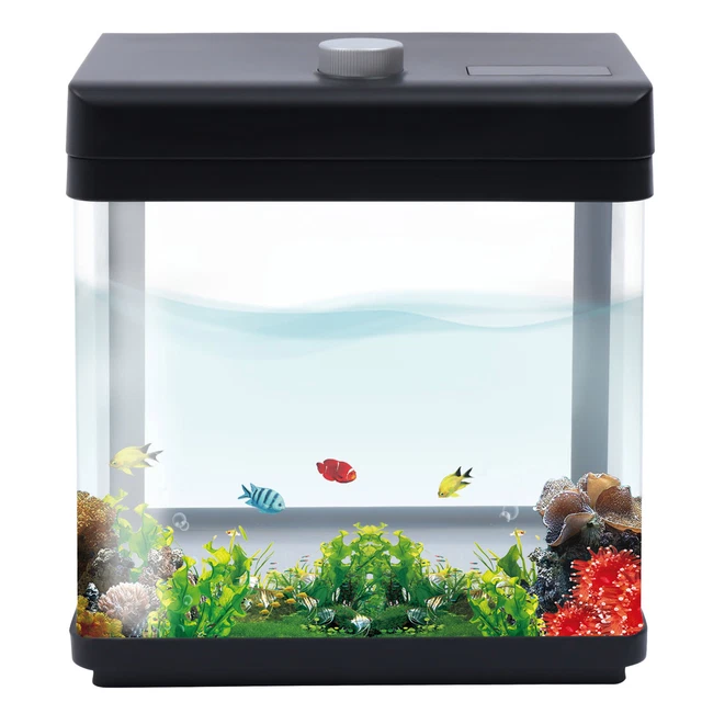 2.5Gallon Aquarium Kit Fish Tank Black Low Noise Bedroom Desktop Fish Tank NEW