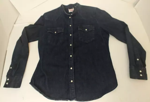 Levis Blue Denim Shirt Western Pearl Snap Womens Size L