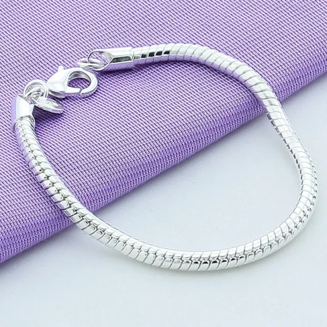 925 Sterling Silver Filled 3mm Snake Bracelet Bangle Women Men Jewelry Gift
