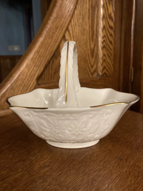 Lenox Sans Souci Collection Gold Trim Embossed Porcelain Basket - Small, 4.75 In