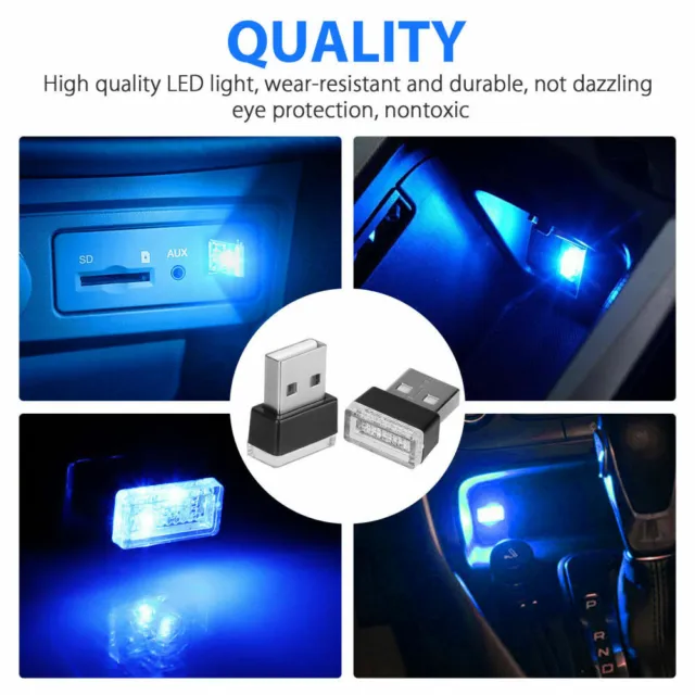 3x Mini Blue LED USB Car Interior Light Neon Atmosphere Ambient Lamp Accessories 3