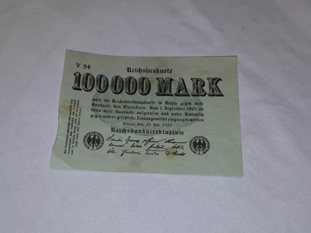 #JH 2002-2 Geldschein Reichsbanknote 23 Einhunderttausend Mark 100 000 Mark 1923