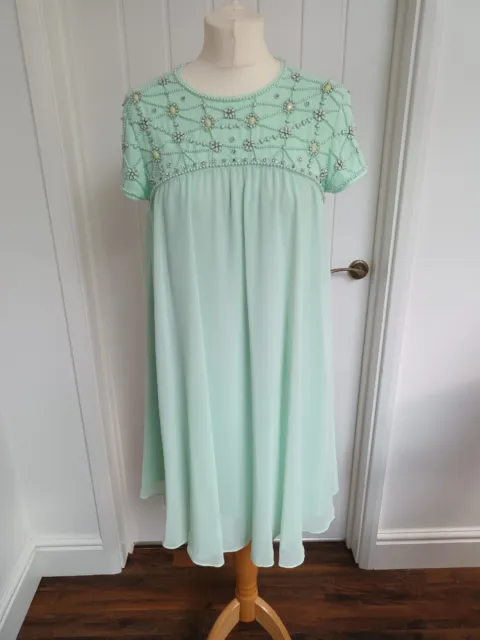 Beautiful Mint Green Beaded Dress Ted Baker Size 1 UK 8 Occasion Wedding