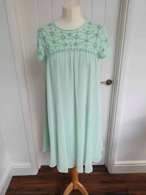 Beautiful Mint Green Beaded Dress Ted Baker Size 1 UK 8 Occasion Wedding