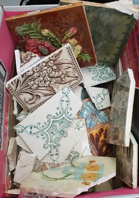5kg Box of Ceramic Broken Tiles For Mosaics Edwardian & Art Nouveau Designs 20+