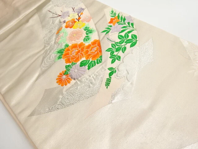 6142227: Japanese Kimono / Vintage Nagoya Obi / Woven Peony & Kiku