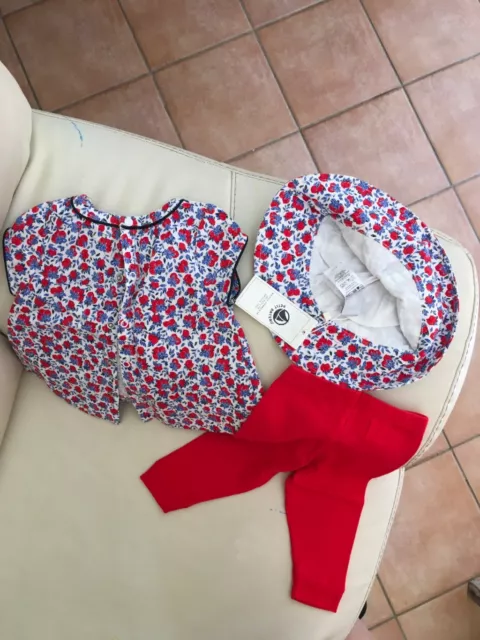 Completo bimba neonata petit bateau 6-9 mesi 67 cm con cappellino coordinato 3