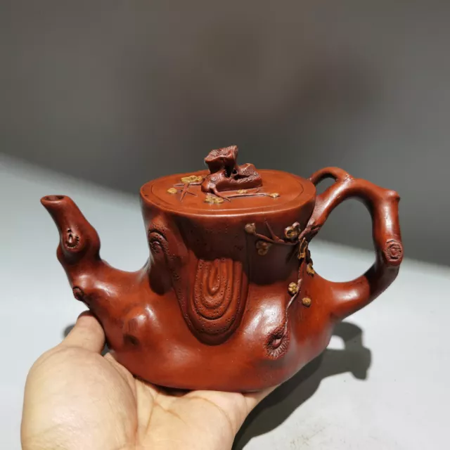 19cm China Yixing Zisha carved Plum blossom stump statue Kung Fu Health Teapot