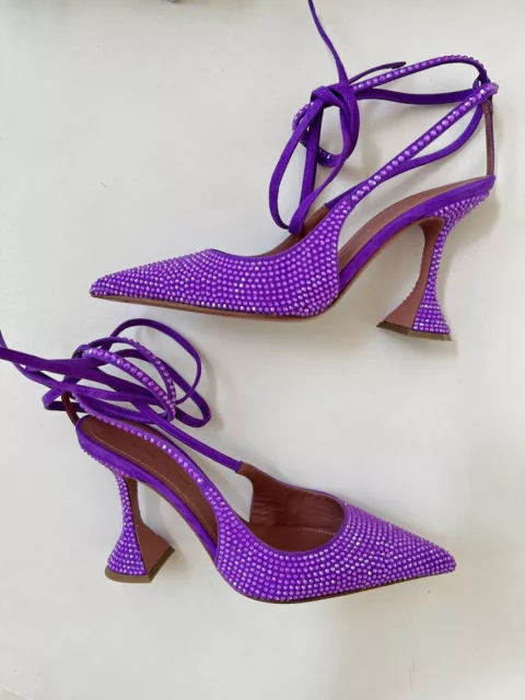 Amina Muaddi Karma Embellished Suede Crystal Embellished Lace Up Pumps Violet 37