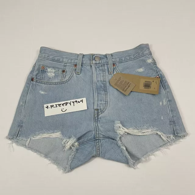 $50 Womens Size 26 Levis 501 Original High Rise Cut Off Denim Shorts Light Wash