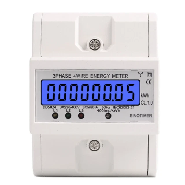 3 PHASE 4 Wire Electronic Watt Power Consumption Energy Meter Din Rail ...