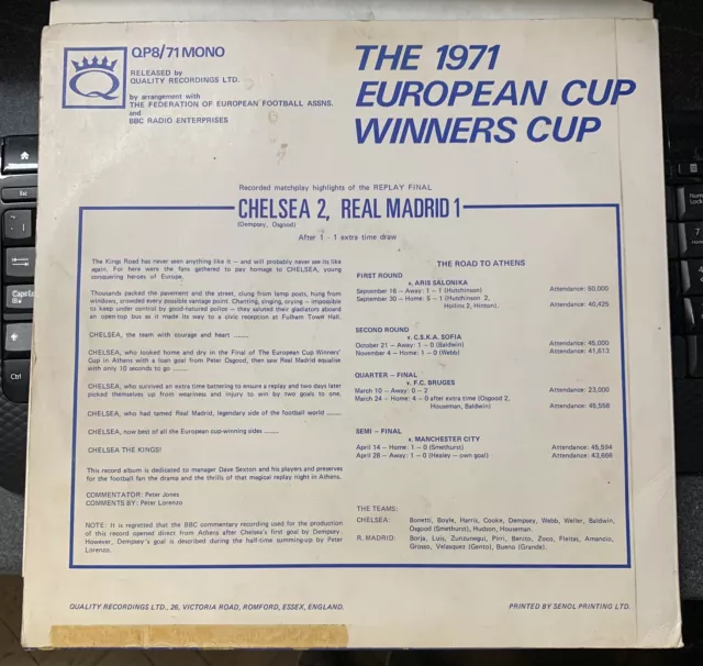 CHELSEA "KINGS OF EUROPE" 1971 EUROPEAN CUP WINNERS CUP FINAL vs REAL MADRID LP 2