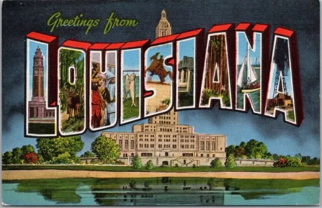 LOUISIANA Large Letter Postcard / State Capitol Night View - KROPP Linen -Unused