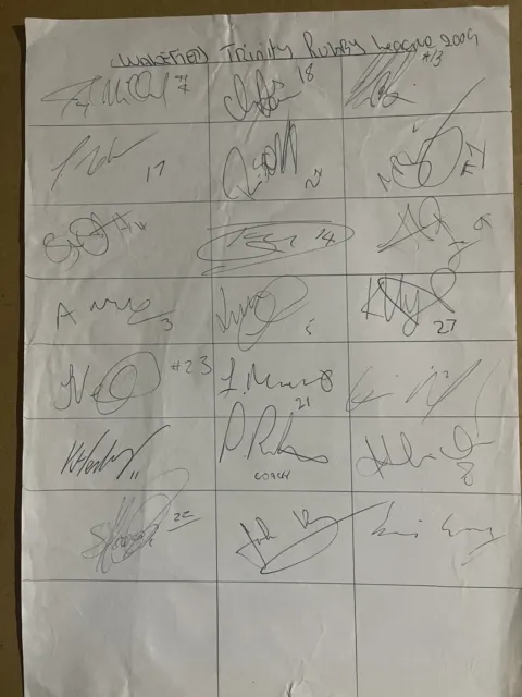 Wakefield Trinity Rugby League Team Signed Team Sheet