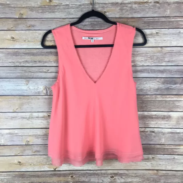 Rachel Rachel Roy Top Womens M V-Neck Sleeveless Flowy Orange Frayed Hem Tank