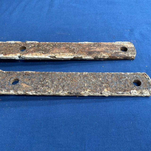 Pair Vintage Antique Hand Forged Iron Barn Door Strap Hinges 12 5/8" 10