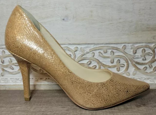 Nine West Textured Snake Print Gold Pumps Heels Women's Size 7 M
