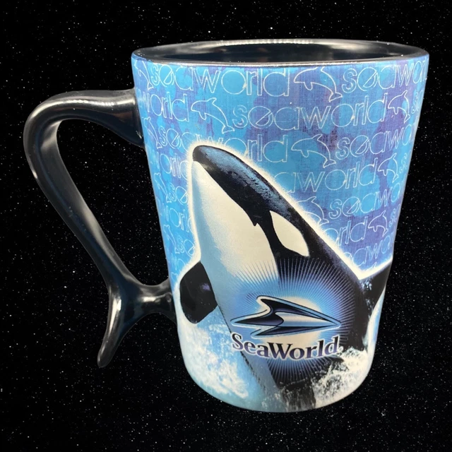 SeaWorld Coffee Cup Shamu Orca Killer Whale Blue Mug 4.75”T 5”W