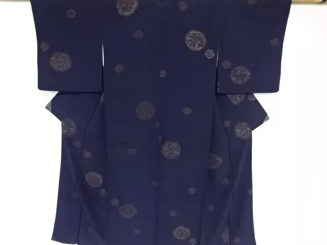 81594# Japanese Kimono / Antique Kimono / Urushi / Woven Flower Roundel