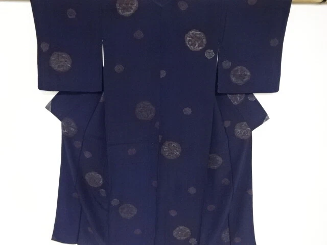 81594# Japanese Kimono / Antique Kimono / Urushi / Woven Flower Roundel