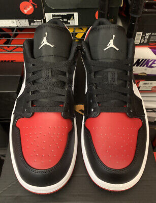 Nike Air Jordan 1 Low Bred Toe Black Red Retro Shoes 553558-612 Men's Sizes 3