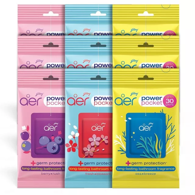 Godrej aer Pocket, Parfum d'Air de Salle de Bain - Assortiment de 9 (9x10g)